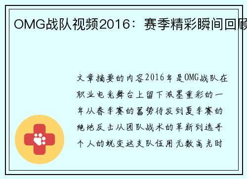 OMG战队视频2016：赛季精彩瞬间回顾