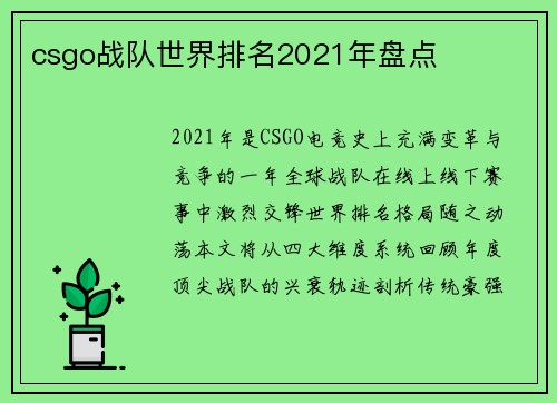 csgo战队世界排名2021年盘点
