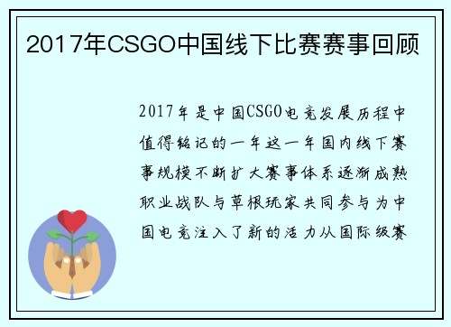 2017年CSGO中国线下比赛赛事回顾